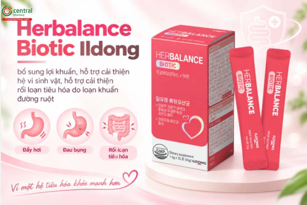 Herbalance Biotic Ildong bổ sung lợi khuẩn, hỗ trợ cải thiện hệ vi sinh vật, hỗ trợ cải thiện rối loạn tiêu hóa do loạn khuẩn đường ruột.