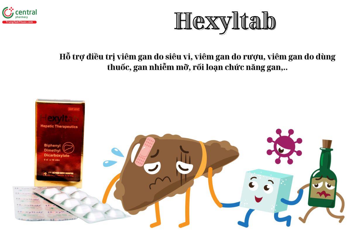 Thuốc Hexyltab giúp hỗ trợ điều trị các tổn thương gan do bệnh lý, do rượu bia, do thuốc,..