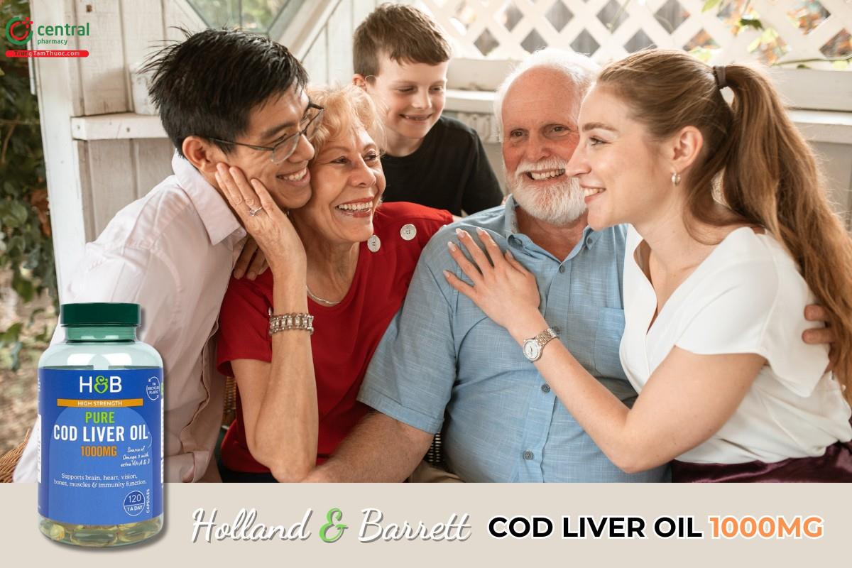 Viên uống dầu gan cá tuyết Holland & Barrett Cod Liver Oil 1000mg hỗ trợ chức năng não bộ, tim mạch, thị lực