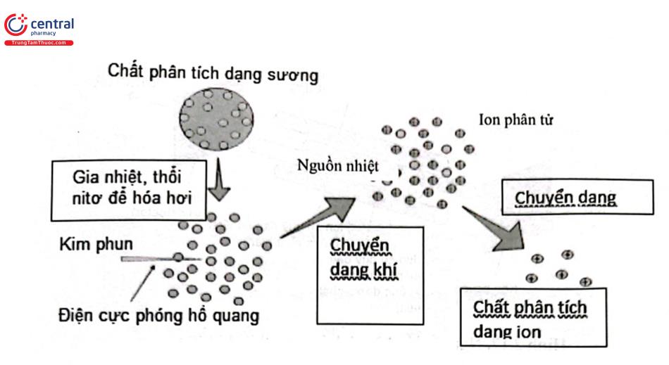 Hình 2.16. Sơ đồ mô tả nguyên lý ion hóa bằng kỹ thuật APCI 