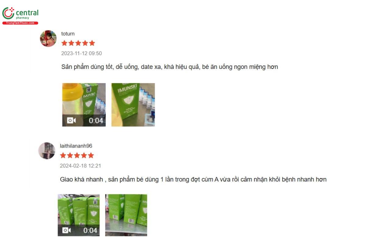 Review của khách hàng về sản phẩm Imunski