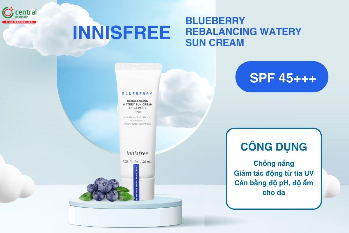 Kem chống nắng Innisfree Blueberry Rebalancing Watery Sun Cream SPF45 PA+++ (tuýp 40ml)