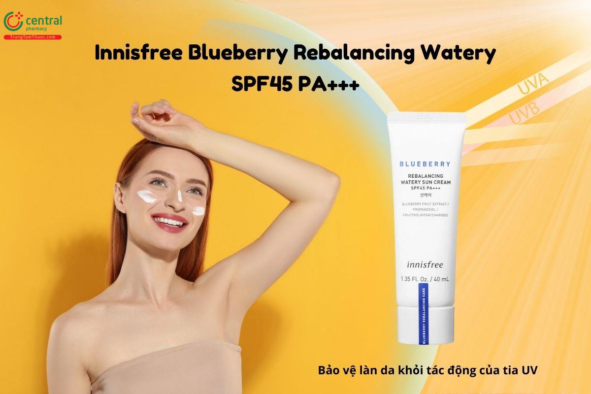 Kem chống nắng Innisfree Blueberry Rebalancing Watery Sun Cream SPF45 PA+++  chống nắng, bảo vệ da toàn diện