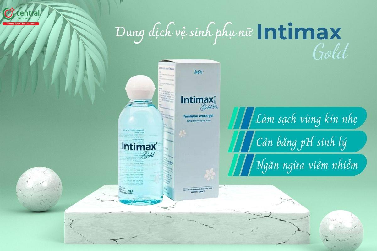 Dung dịch vệ sinh phụ nữ Intimax Gold giúp làm sạch vùng kín nhẹ nhàng, cân bằng pH sinh lý và ngăn ngừa viêm nhiễm
