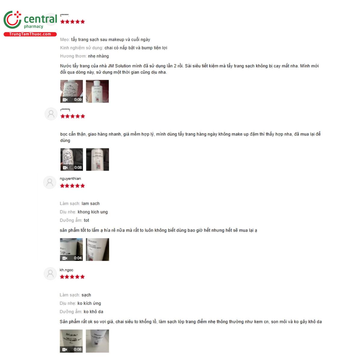 Một số đánh giá của khách hàng về sản phẩm Nước tẩy trang Jmsolution Derma Care Centella