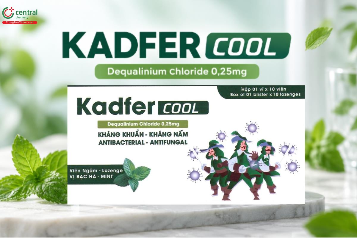 Thuốc KADFER COOL 0,25mg điều trị tại chỗ các bệnh nhiễm trùng miệng như viêm họng, đau họng, viêm amidan, viêm miệng