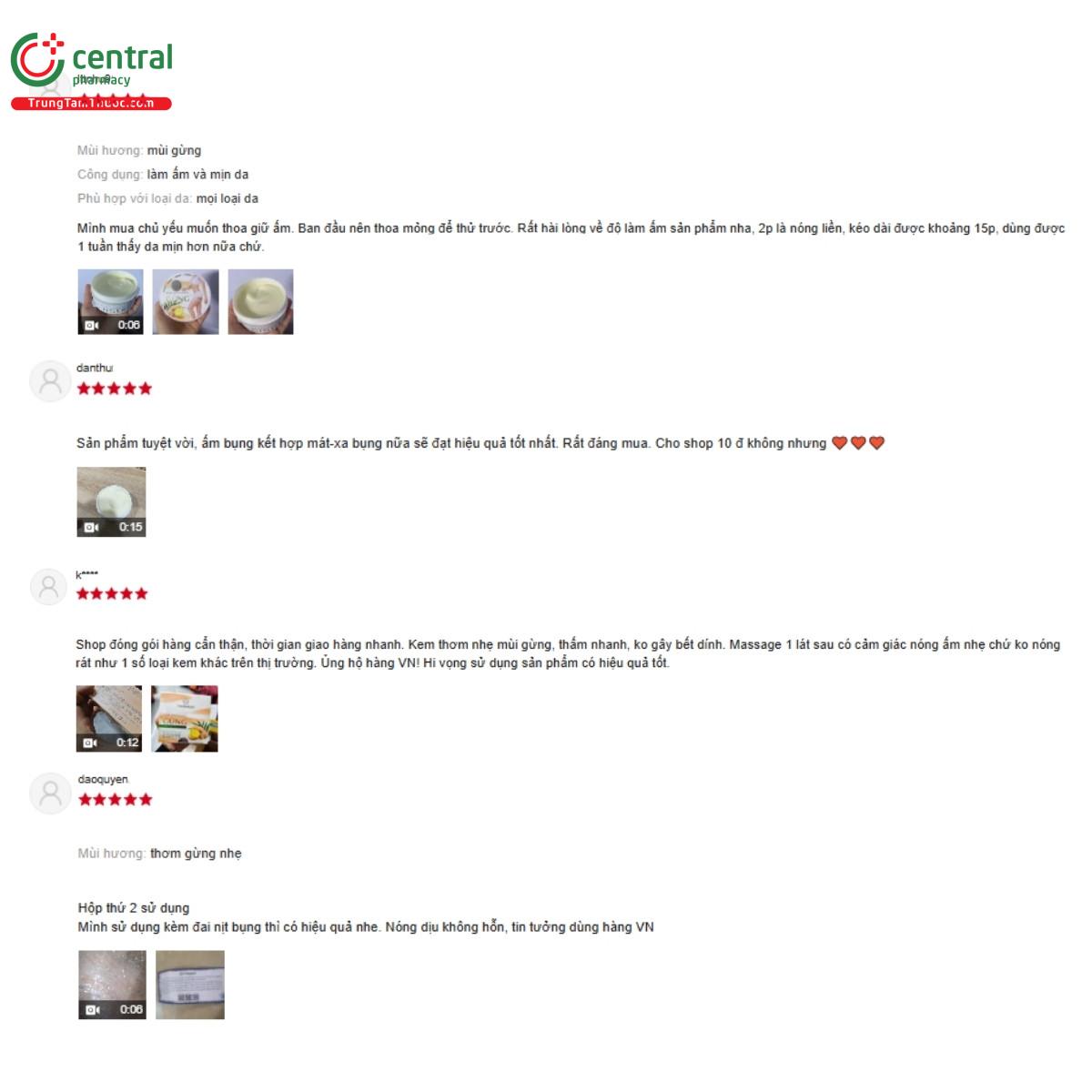 Một số đánh giá của khách hàng về sản phẩm Kem Massage Gừng