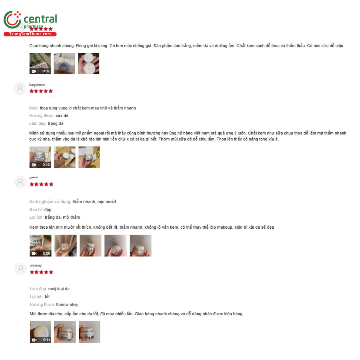 Một số đánh giá của khách hàng về sản phẩm Kem dưỡng da White Sữa Dê & Ngọc Trai