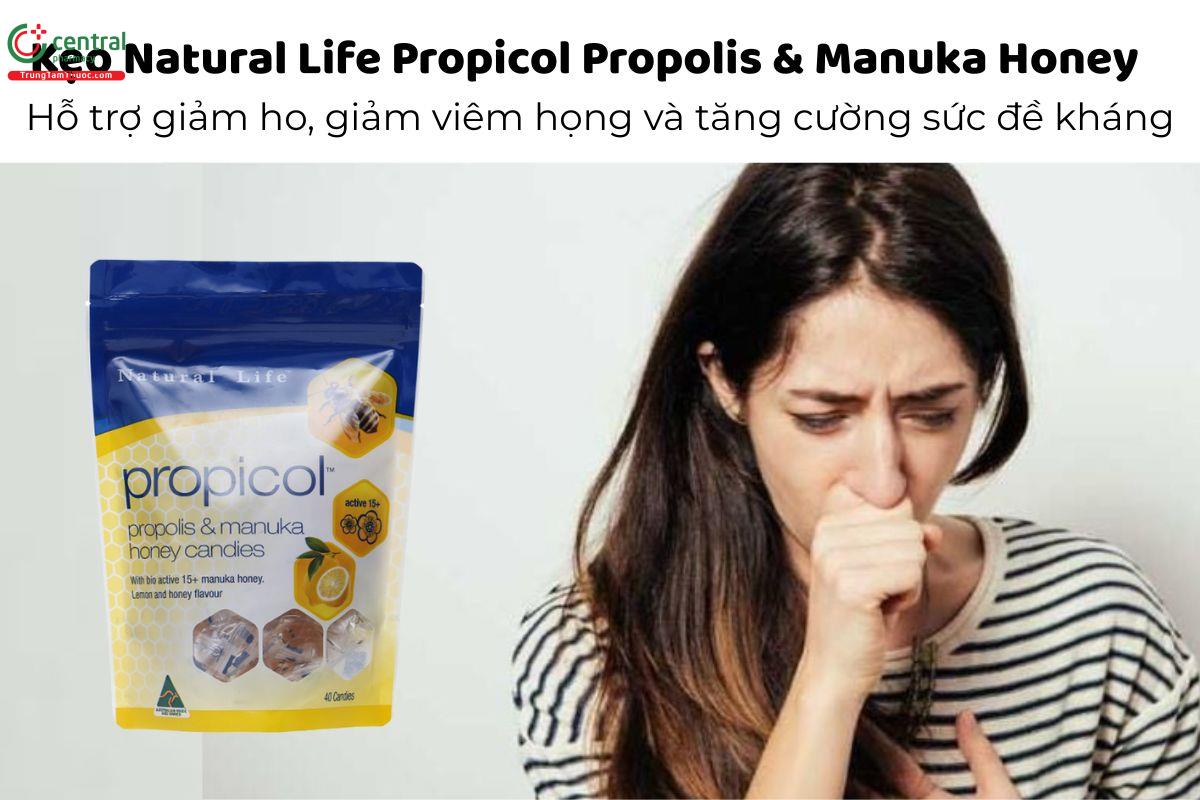 Kẹo Natural Life Propicol Propolis & Manuka Honey hỗ trợ giảm ho 