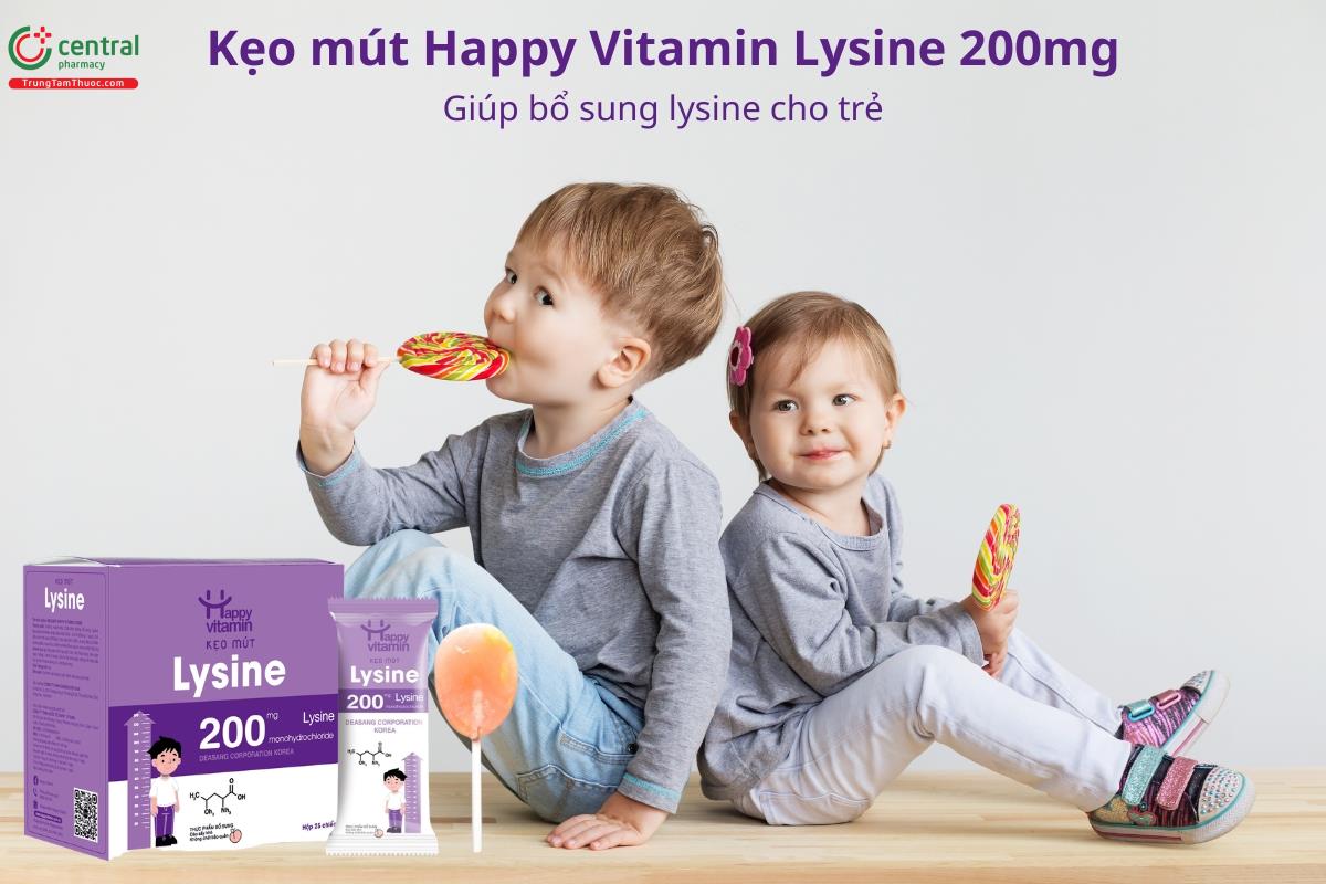 Kẹo mút Happy Vitamin Lysine 200mg giúp bổ sung lysine cho trẻ
