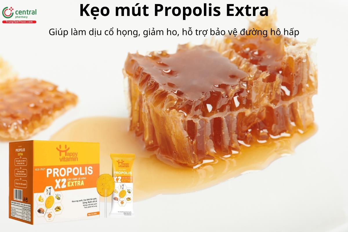 Kẹo mút Propolis Extra hỗ trợ làm dịu cổ họng, giảm ho, bảo vệ đường hô hấp