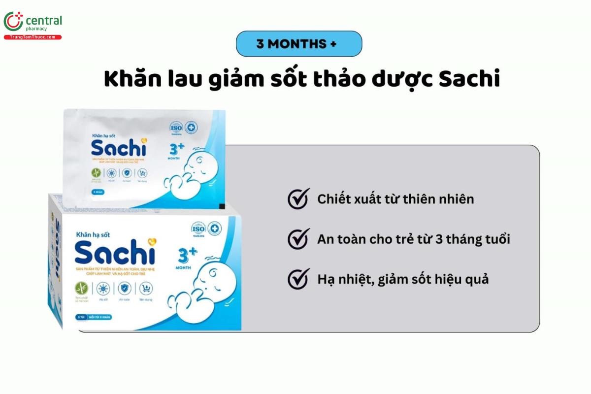 Khăn hạ sốt thảo dược Sachi 3M+ dành cho trẻ giúp làm mát và giảm sốt hiệu quả