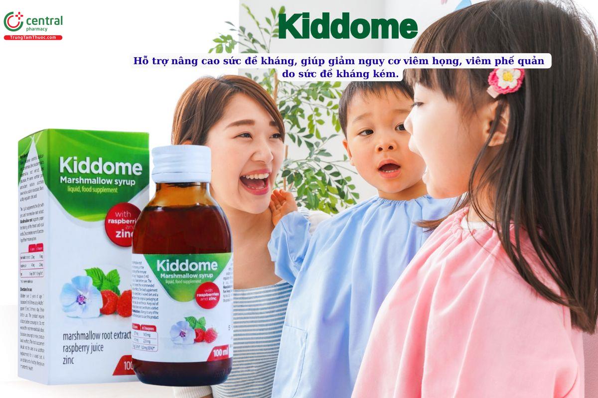 Sirô Kiddome giúp hỗ trợ nâng cao sức đề kháng, giảm nguy cơ viêm họng, viêm phế quản