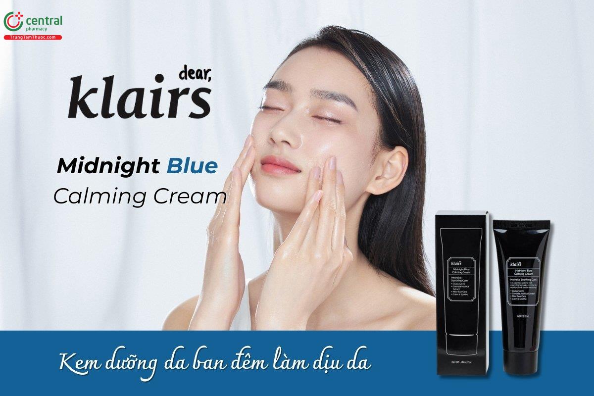 Kem dưỡng da Dear Klairs Midnight Blue Calming Cream với chiết xuất từ rau má và hoa cúc giúp bổ sung độ ẩm và dưỡng chất, mang lại làn da mềm mại và mịn màng.