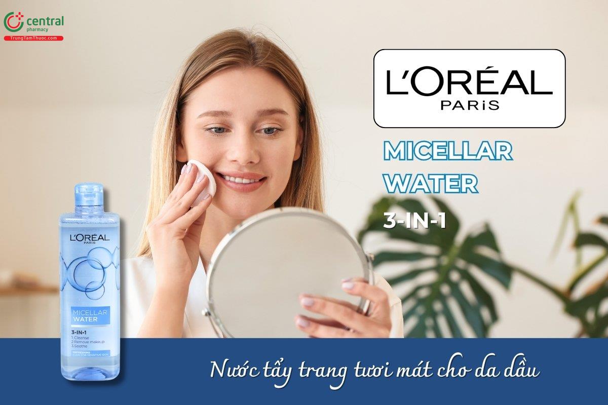 Nước tẩy trang L'Oréal Paris Micellar Water 3 in 1 tươi mát giúp làn da trông rạng rỡ và sảng khoái sau khi tẩy trang; làm sạch hiệu quả lớp trang điểm, mang lại cảm giác tươi mát.