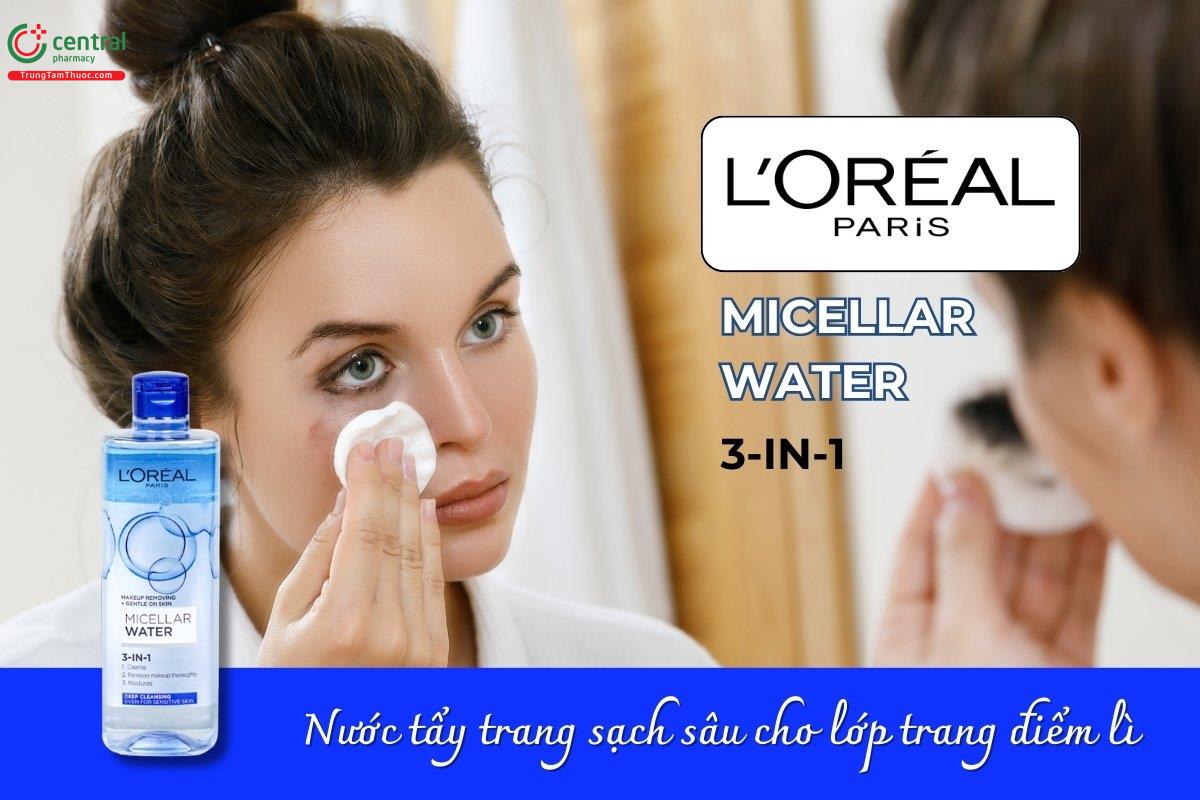 Nước tẩy trang và làm sạch sâu 2 lớp L'Oréal Paris Micellar Water 3 in 1 với công thức hai lớp giúp loại bỏ bụi bẩn và lớp trang điểm cứng đầu, kể cả sản phẩm lâu trôi và chống nước.