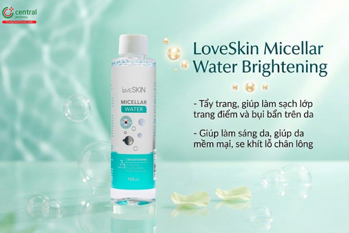 Nước tẩy trang LoveSkin Micellar Water Brightening làm sạch và sáng da