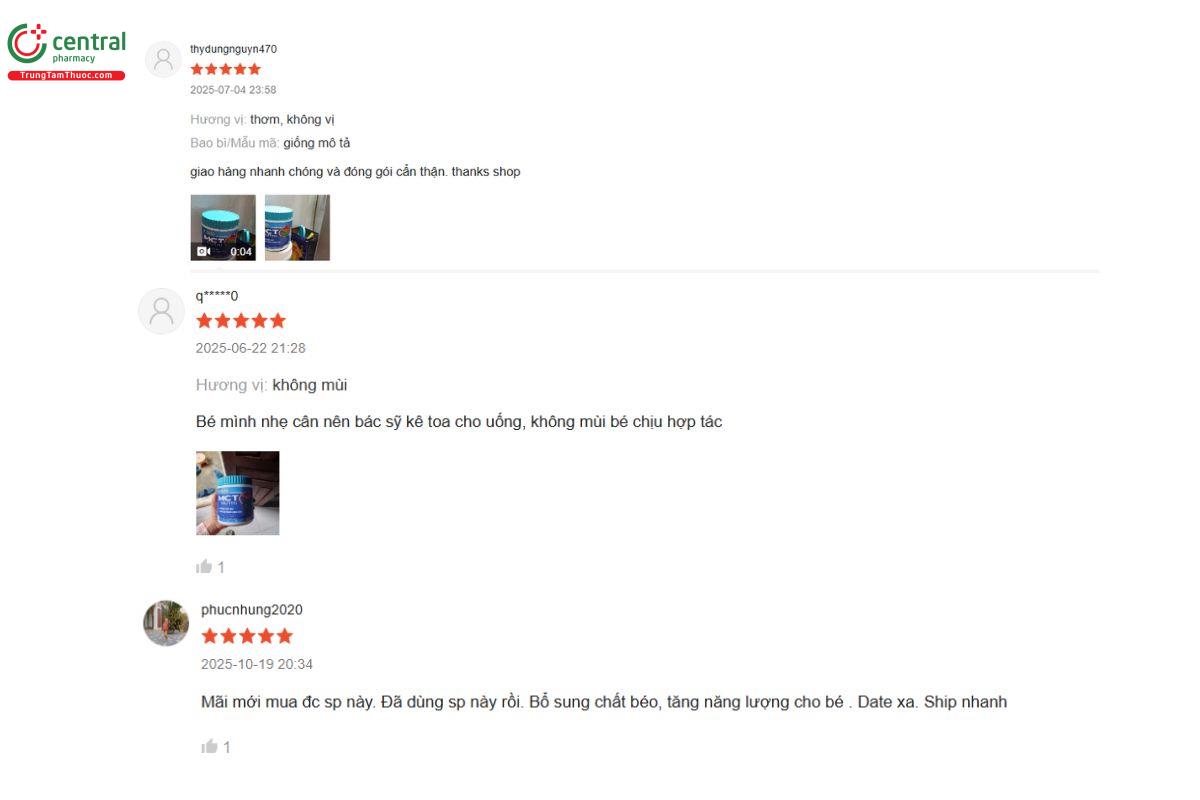 Đánh giá của khách hàng về MCT Nutri