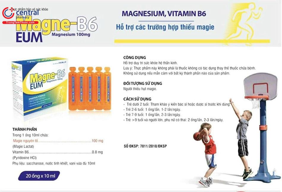 Magne-B6 EUM hỗ trợ điều trị thiếu hụt Magie