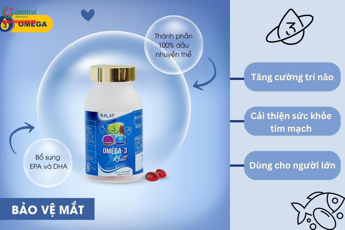 Malap Omega-3 Krill tăng cường sức khỏe tim mạch, não bộ, thị giác