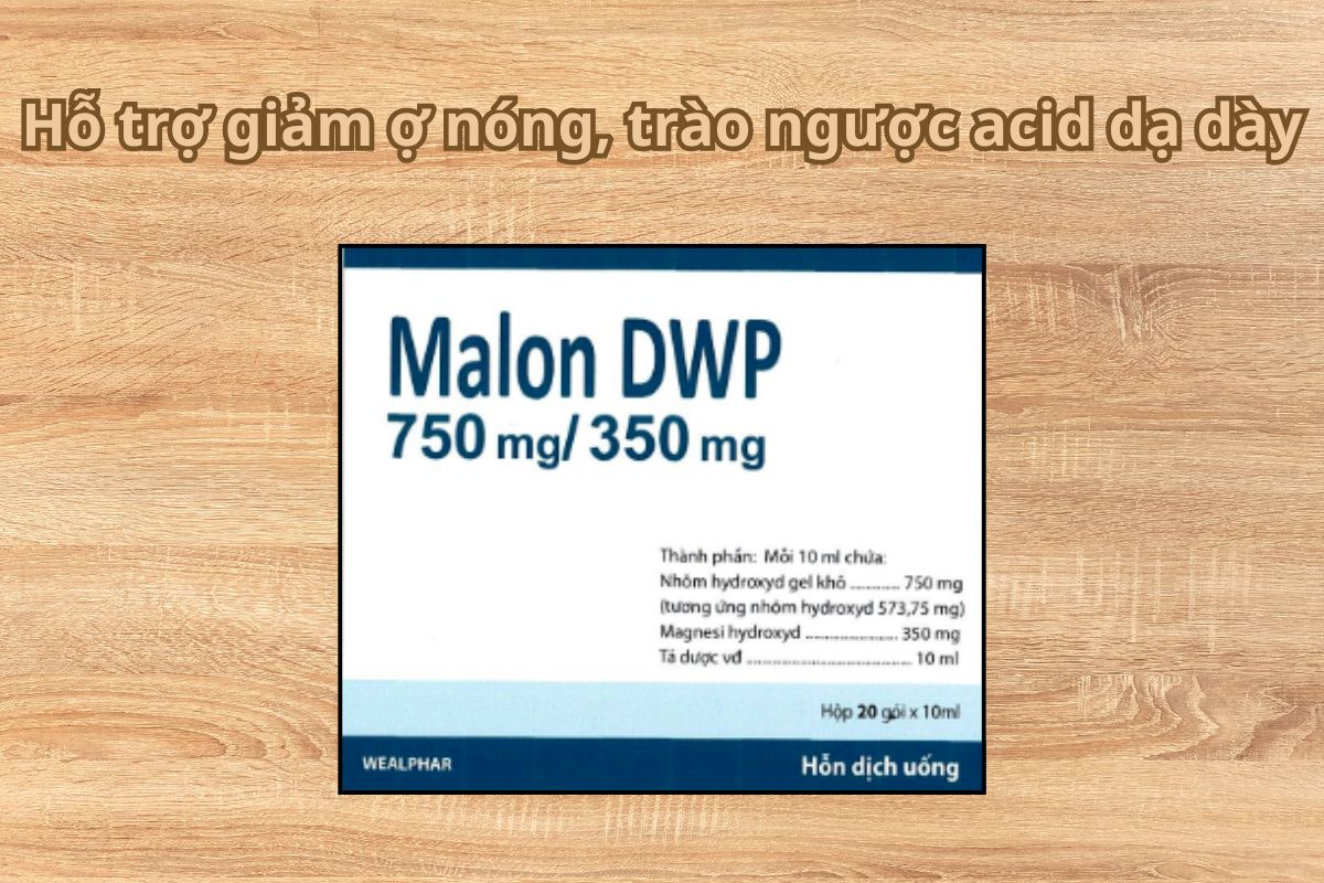 Thuốc Malon DWP 750mg/350mg giảm ợ nóng, trào ngược acid dạ dày