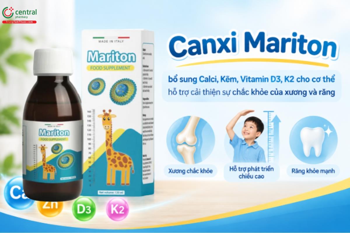 Canxi Mariton bổ sung Calci, Kẽm, Vitamin D3, K2 cho cơ thể hỗ trợ cải thiện sự chắc khỏe của xương và răng