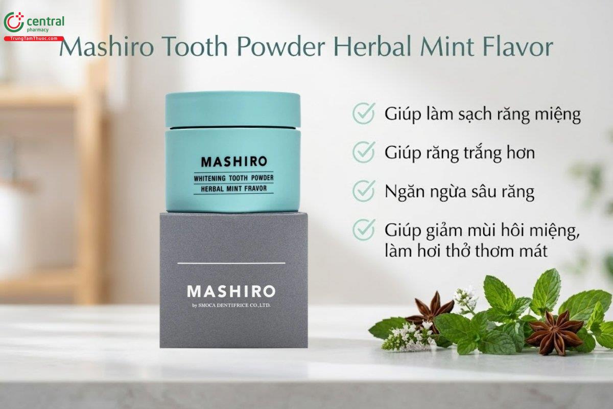 Mashiro Tooth Powder Herbal Mint Flavor làm sạch khoang miệng, làm trắng răng