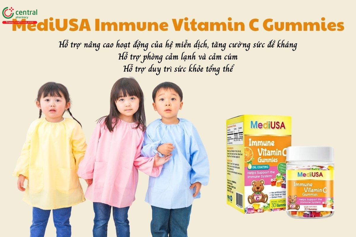 MediUSA Immune Vitamin C Gummies hỗ trợ nâng cao hoạt động của hệ miễn dịch, tăng cường sức đề kháng, phòng cảm lạnh, cảm cúm, duy trì sức khỏe tổng thể