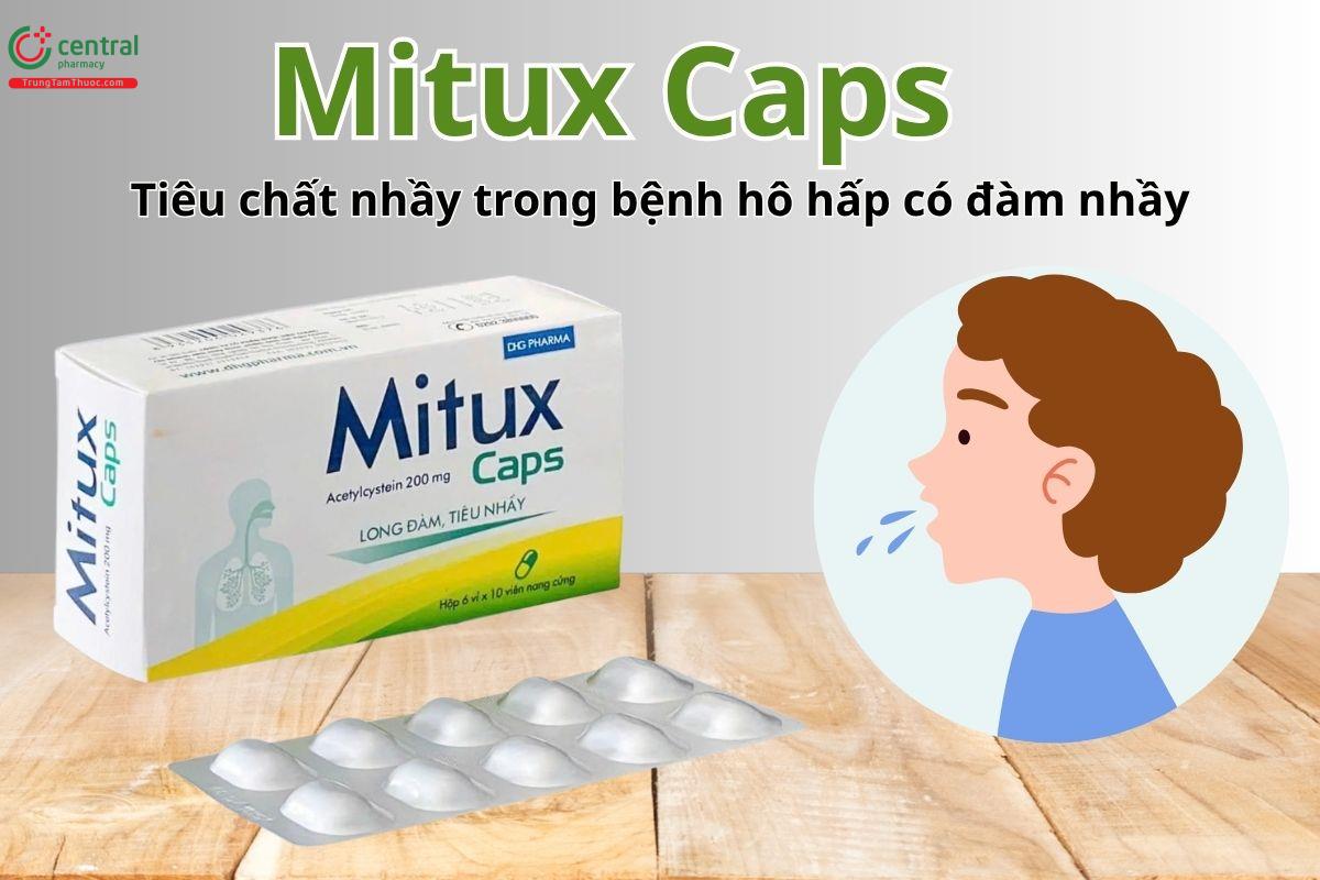 Mitux Caps 200mg làm loãng đờm nhầy trong một số bệnh lý hô hấp