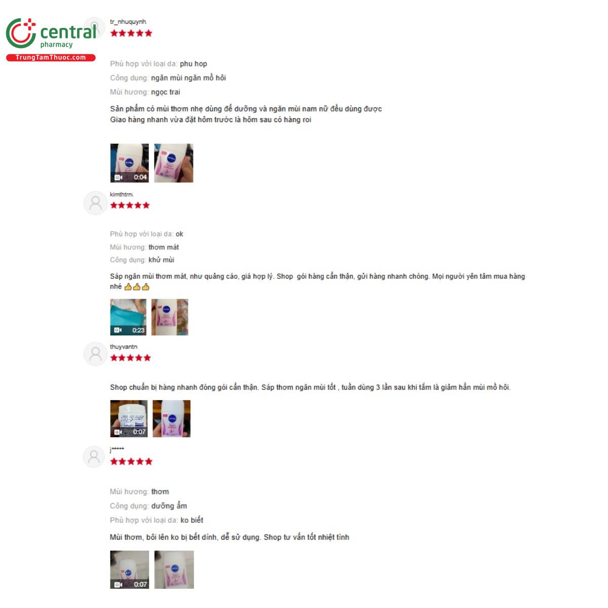 Một số đánh giá của khách hàng về sản phẩm Sáp khử mùi NIVEA Anti-Perspirant Pearl & Beauty