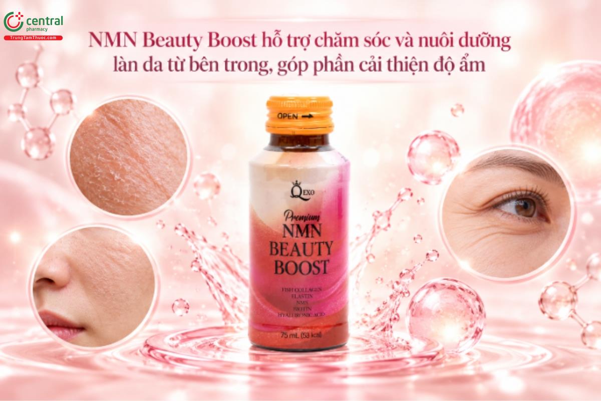 NMN Beauty Boost hỗ trợ chăm sóc và nuôi dưỡng làn da từ bên trong, góp phần cải thiện độ ẩm