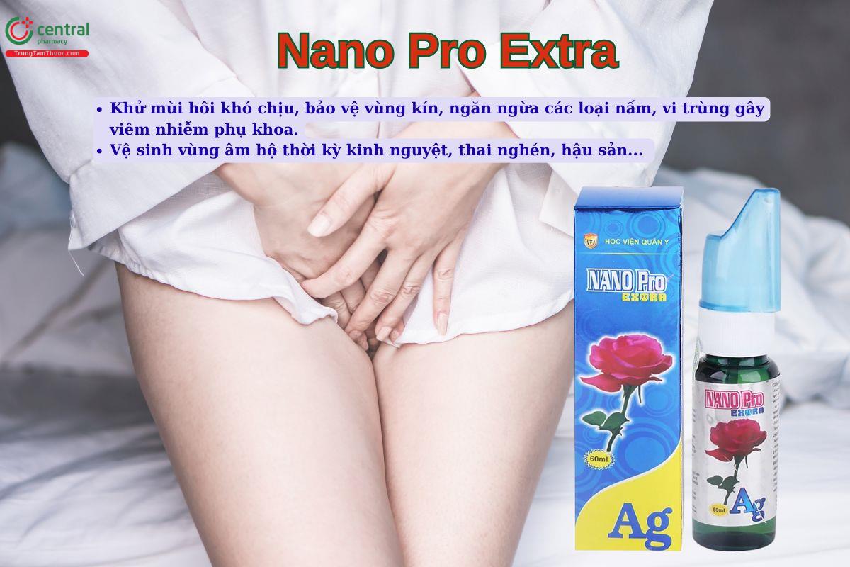 Dung dịch vệ sinh Nano Bạc Học Viện Quân Y - Nano Pro Extra giúp bảo vệ vùng kín, khử mùi hôi khó chịu, dùng được cho cả nam và nữ