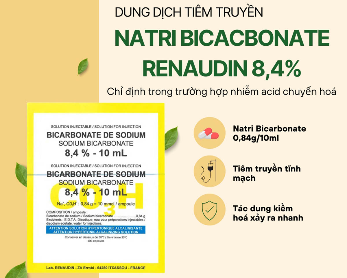 Thuốc Natri Bicarbonate Renaudin 8,4% - Giải pháp trong nhiễm acid chuyển hóa