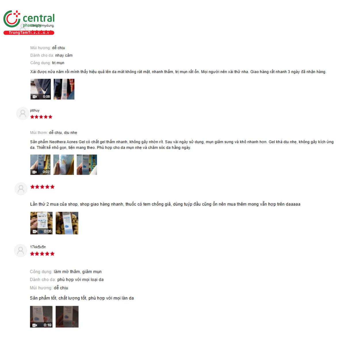 Một số đánh giá của khách hàng về sản phẩm Neothera Acnes Gel 15ml