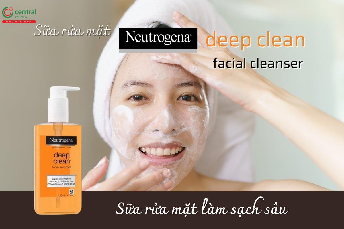 Sữa rửa mặt Neutrogena Deep Clean Facial Cleanser có dạng gel, chứa hydroxy acid giúp làm sạch sâu lỗ chân lông, loại bỏ bụi bẩn, dầu thừa, cặn trang điểm và tế bào chết.