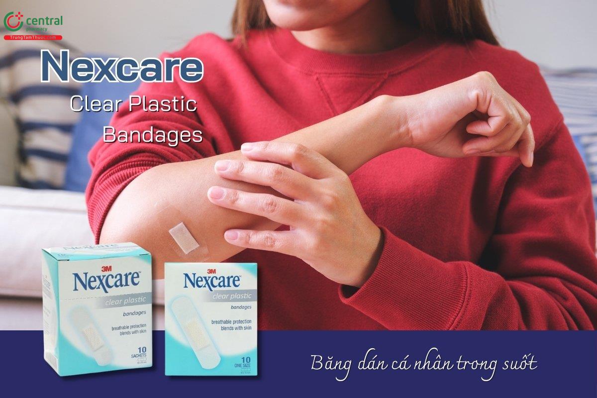 Băng dán cá nhân trong suốt Nexcare Clear Plastic Bandages dùng để bảo vệ các vết thương hở, vết thương sau phẫu thuật, trầy xước, bỏng,... đồng thời mang lại tính thẩm mỹ.