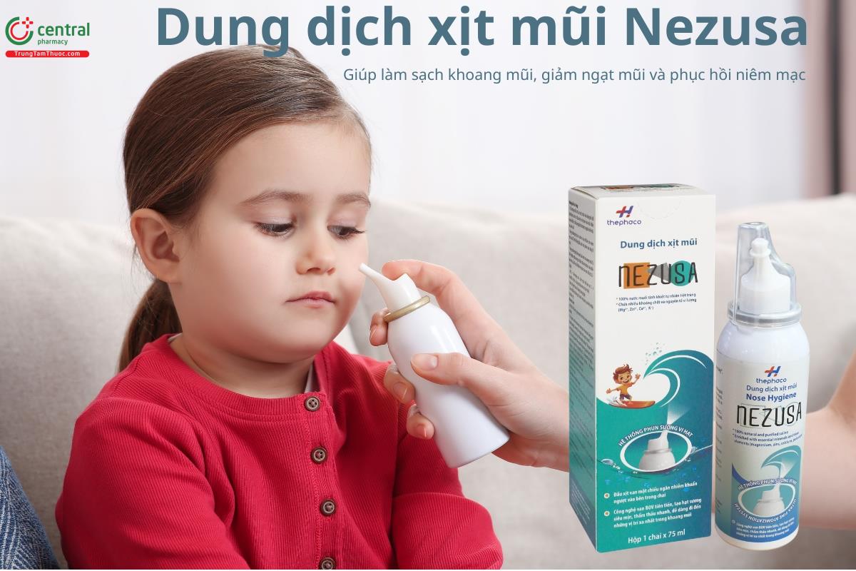 Dung dịch xịt mũi Nezusa làm sạch khoang mũi và phục hồi niêm mạc mũi