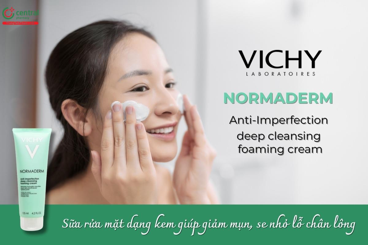 Sữa rửa mặt Vichy Normaderm Anti-Imperfection Deep Cleansing Foaming Cream giúp loại bỏ dầu thừa, làm sạch sâu bên trong lỗ chân lông, giúp da thông thoáng và mịn màng.