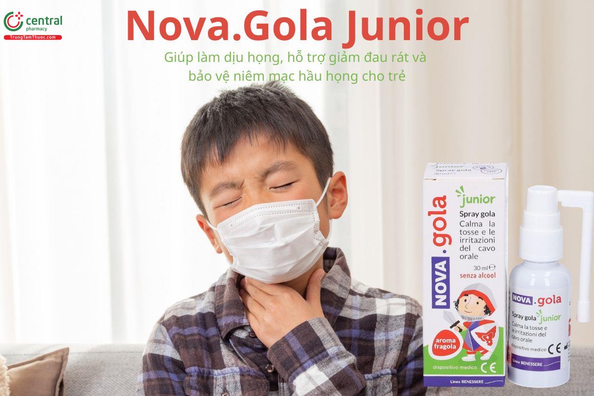 Nova.Gola Junior hỗ trợ làm dịu họng và bảo vệ niêm mạc hầu họng cho trẻ