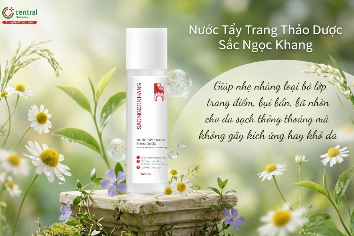 Nước Tẩy Trang Thảo Dược Sắc Ngọc Khang làm sạch lớp trang điểm, dầu thừa