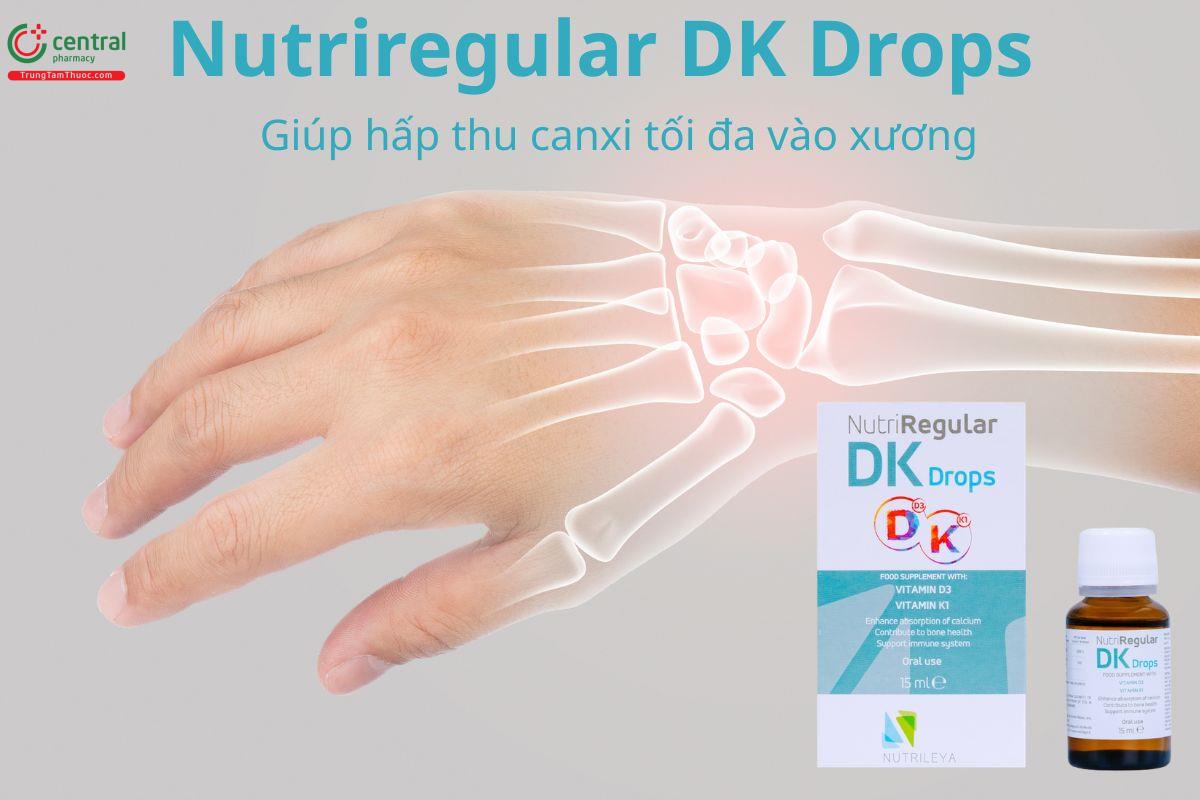 Nutriregular DK Drops hỗ trợ tăng hấp thụ Canxi, phát triển chiều cao