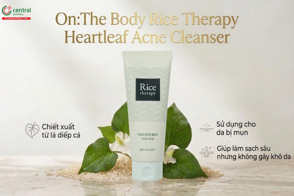 On:The Body Rice Therapy Heartleaf Acne Cleanser làm sạch sâu bụi bẩn, bã nhờn