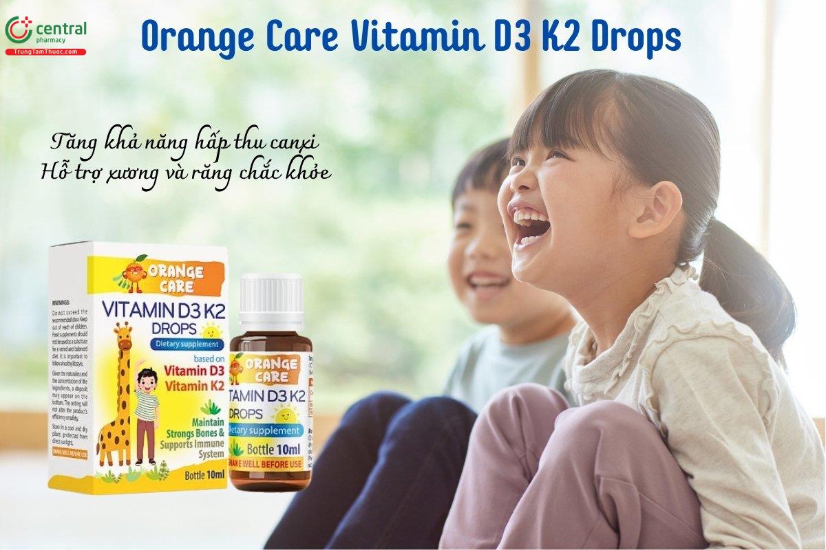 Orange Care Vitamin D3 K2 Drops giúp tăng khả năng hấp thu canxi, hỗ trợ xương và răng chắc khỏe