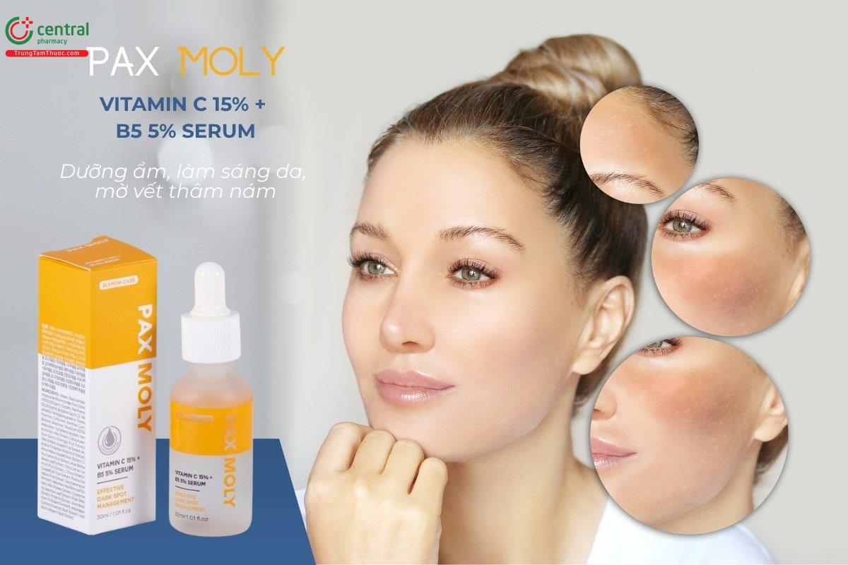 PAX MOLY Vitamin C 15% + B5 5% Serum dưỡng ẩm và làm sáng da, mờ thâm nám