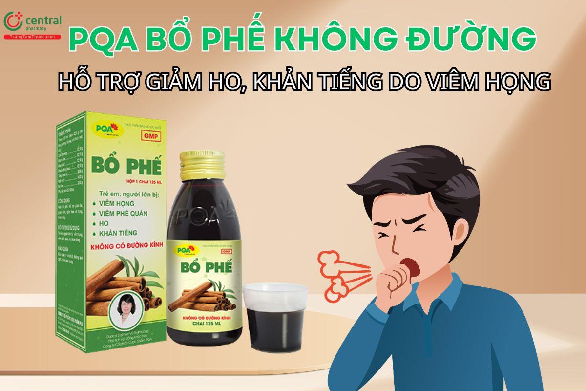 Siro PQA Bổ Phế không đường hỗ trợ giảm ho, đờm, viêm họng