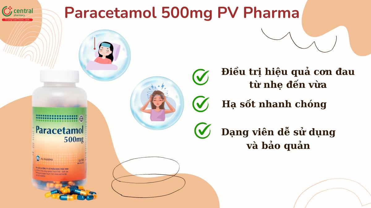 Thuốc Paracetamol 500mg PV Pharma - Làm dịu các cơn đau từ nhẹ đến vừa