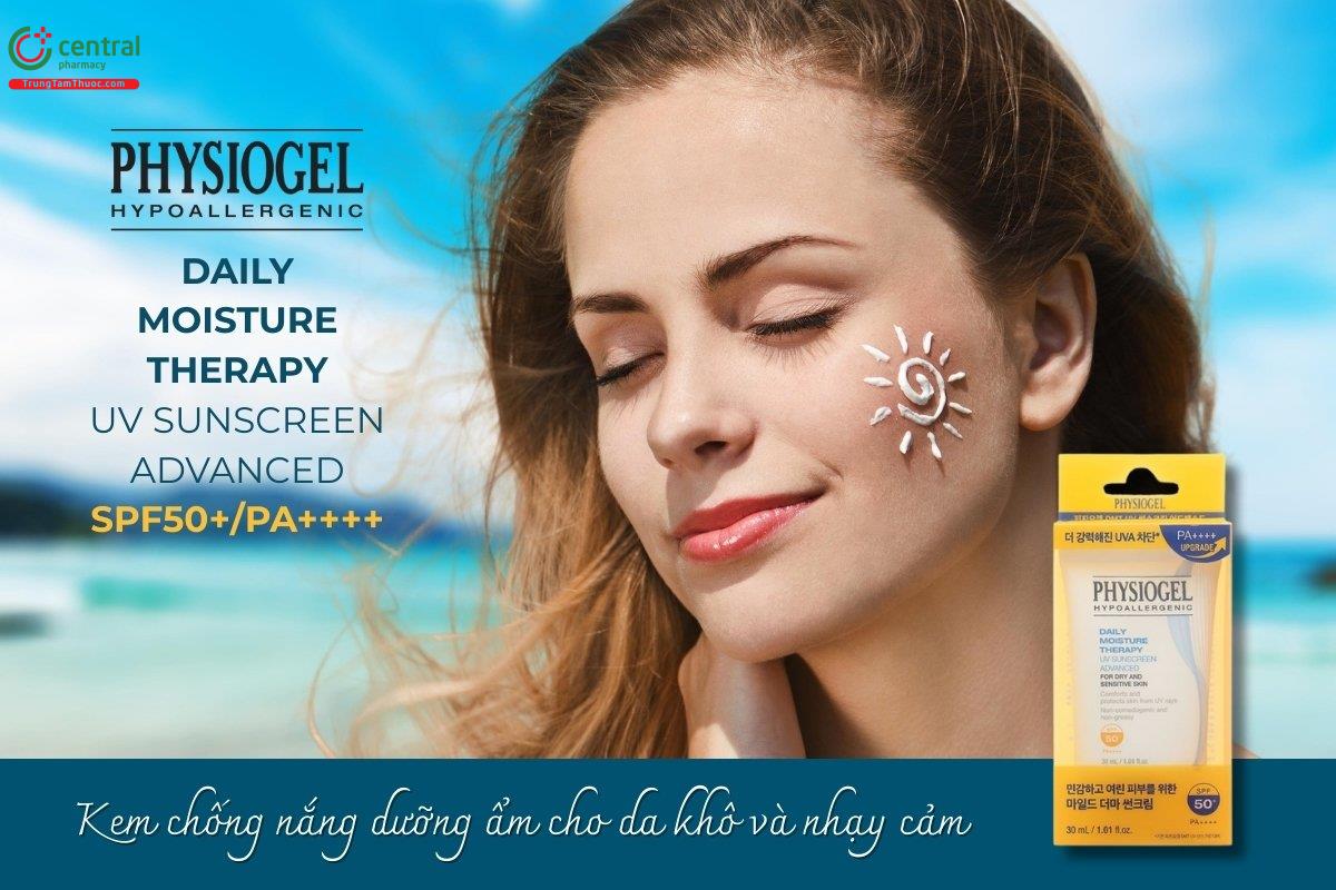 Kem chống nắng Physiogel Daily Moisture Therapy Advanced bảo vệ da khỏi tác động của tia UV, hỗ trợ phục hồi da bị tổn thương, cung cấp độ ẩm nhẹ, cho làn da luôn mềm mại.