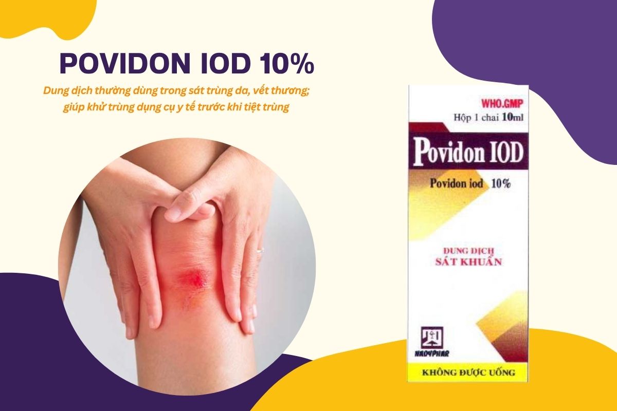Thuốc Povidon iod 10% Nadyphar sát trùng vết thương, khử trùng dụng cụ y tế
