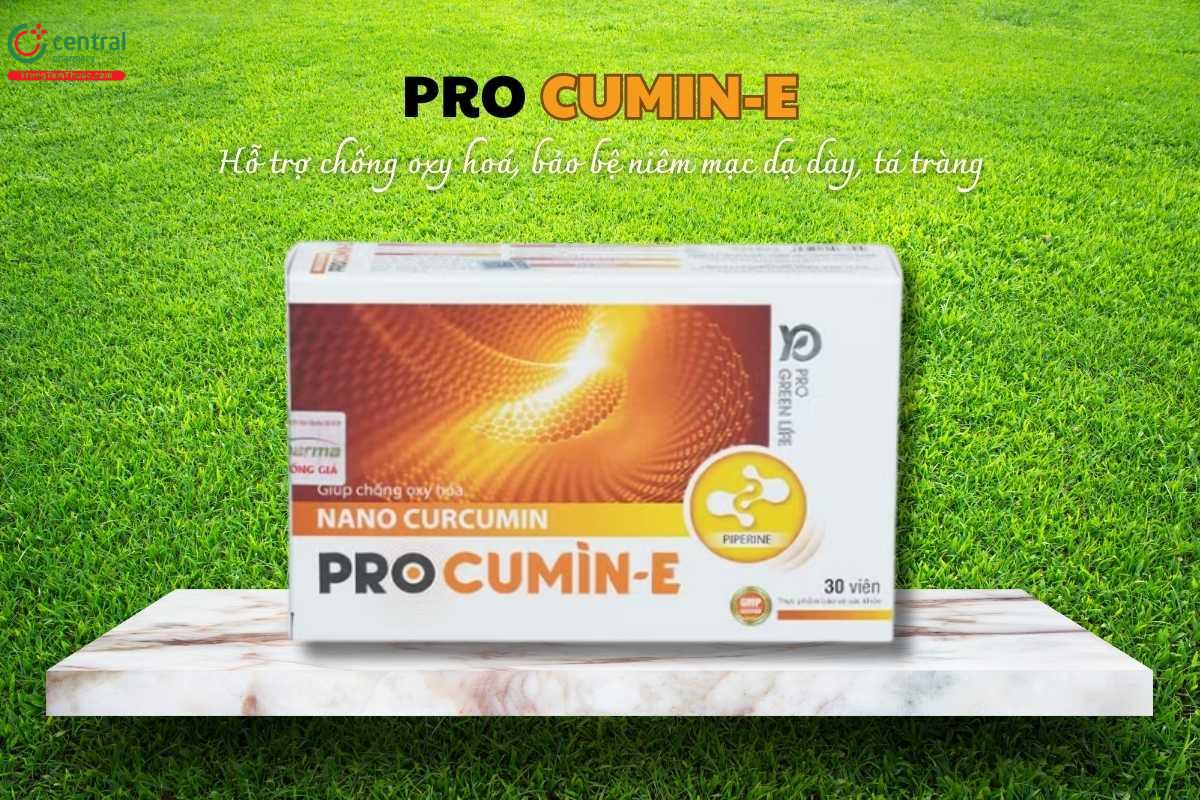 Procumin-E giúp hỗ trợ khả năng chống oxy hóa, hỗ trợ bảo vệ niêm mạc dạ dày và tá tràng, và góp phần làm giảm nguy cơ hình thành khối u do ảnh hưởng của các gốc tự do.
