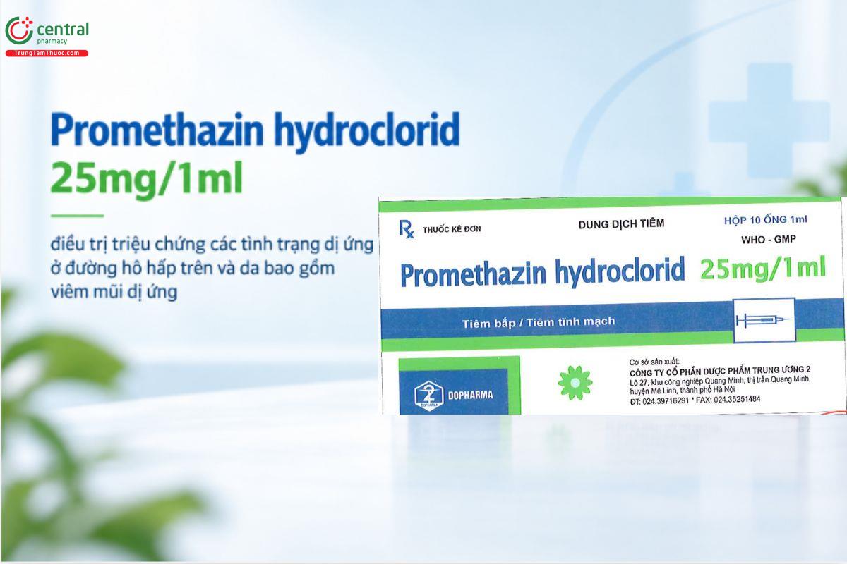 Thuốc Promethazin hydroclorid 25mg/1ml điều trị triệu chứng các tình trạng dị ứng ở đường hô hấp trên và da bao gồm viêm mũi dị ứng